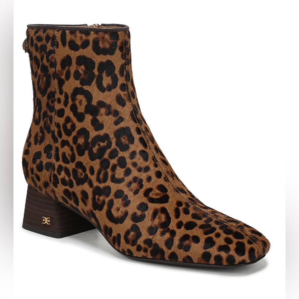 Sam Edelman Women's Paige Zipper Booties Color in Granada Tan Leopard NIB Size 6